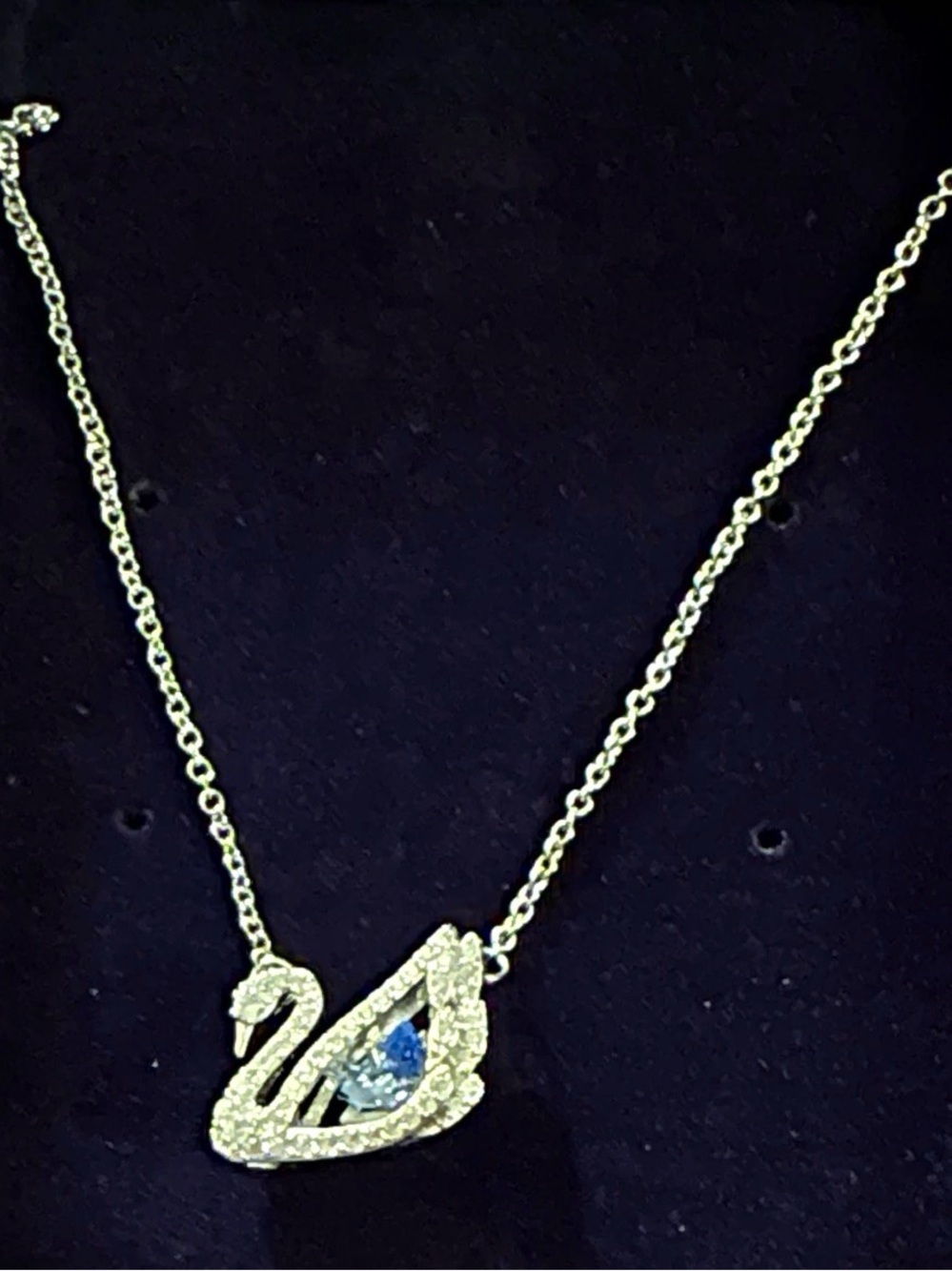 Swarovski Silver Swan Necklace with Blue Crystal